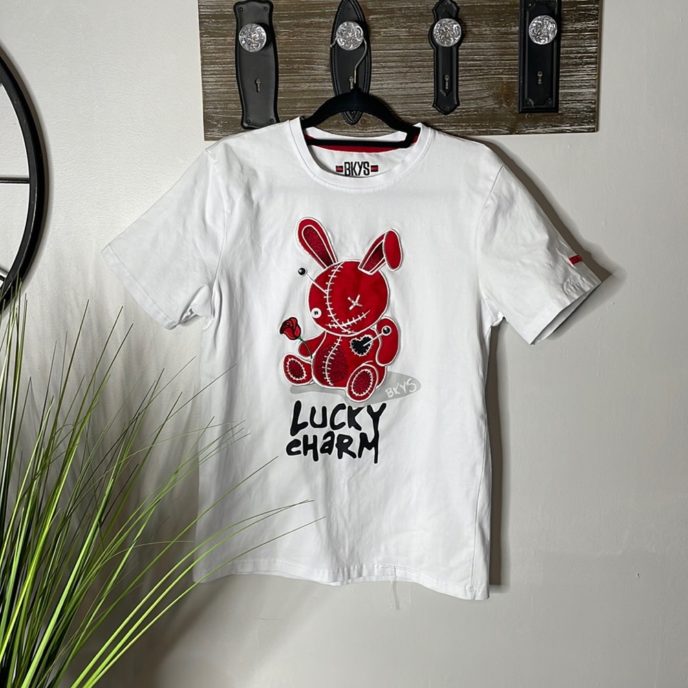 BKYS - Black Keys Lucky Charm Tee Patch White Red Size S - Picture 1 of 7